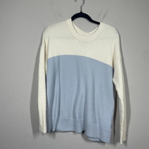 Madewell Small Greensboro Button Back Sweater Cream Periwinkle Colorblock - Picture 2 of 10